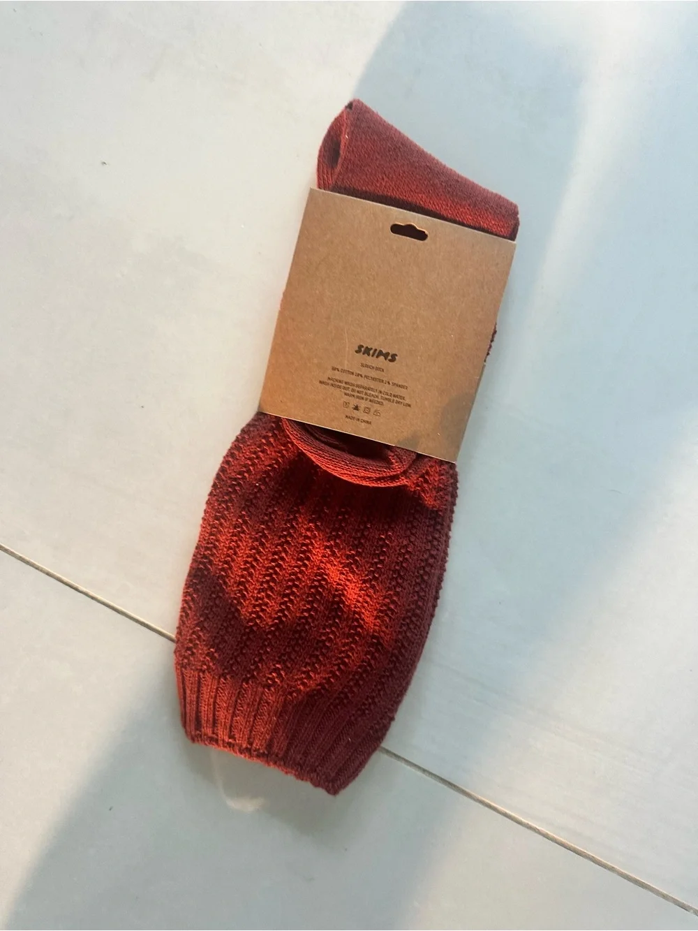 SKIMS Men's Rust Red Knit Crew Socks
